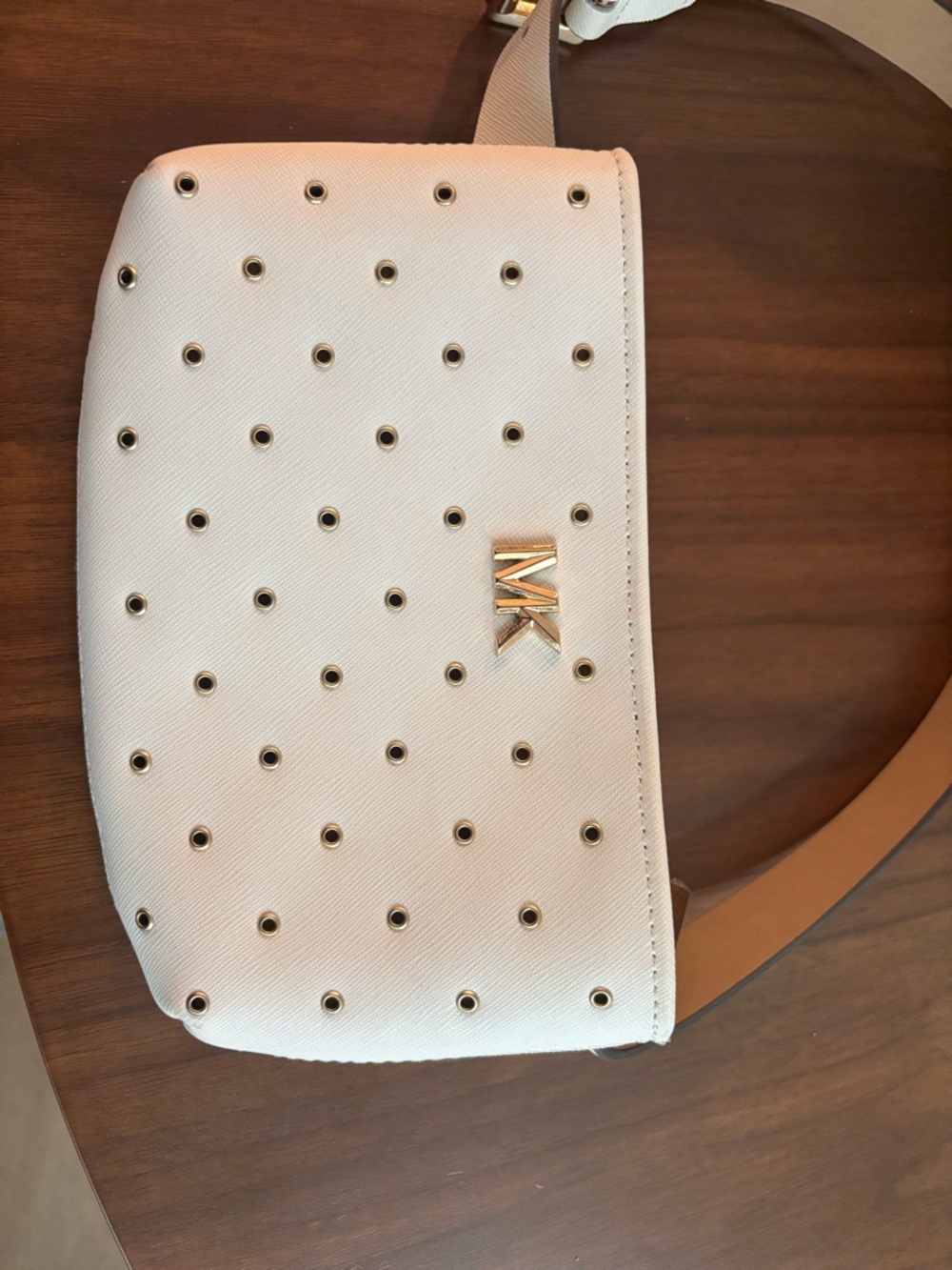 Michael Kors White and Tan Studded Crossbody Bag